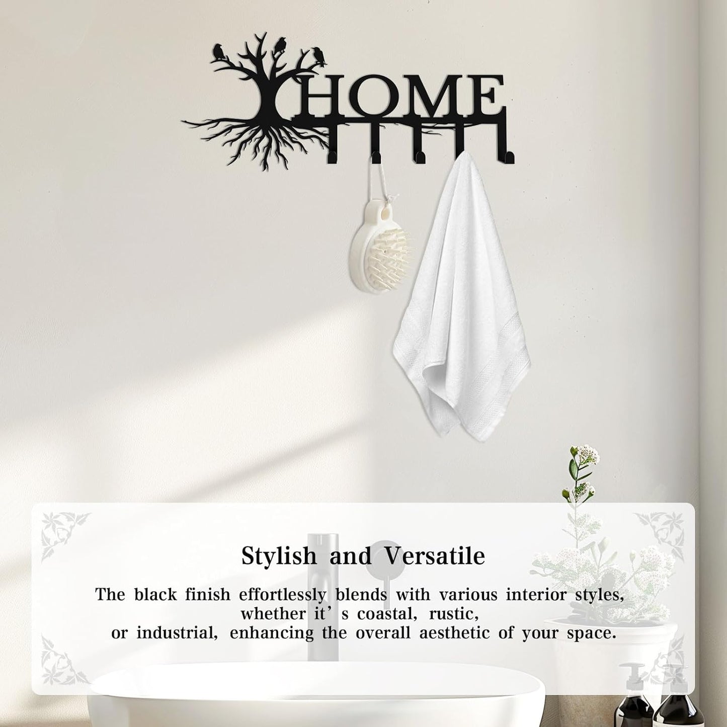 Metal Key Holder for Wall,Home Trees Theme Key Hooks Wall Mount Whith 5 Hooks,Black Metal Key Hanger Wall Decor for Front Door,Hallway,Entryway,Office