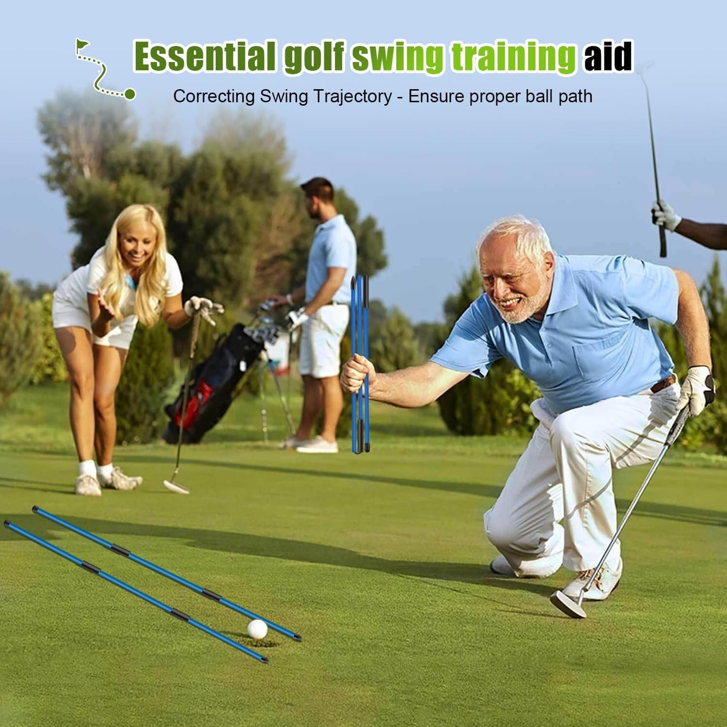 Golf Alignment Sticks 2 Pack, 48″Collapsible Practice Rods for Aiming/Putting, Golf Training Aid for Swing Trainer with Clear Tube Case, Foldable Training Rods with 10 Golf Tees