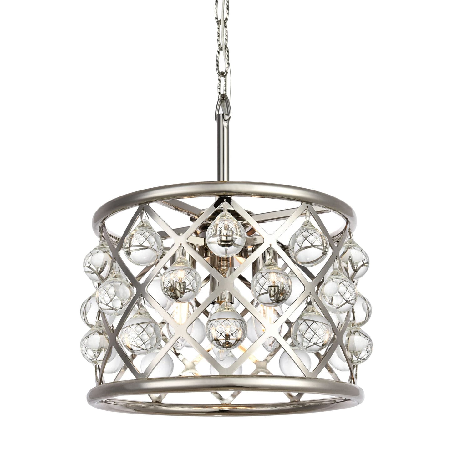 Elegant Lighting Madison 3-Light Pendant Lamp, Polished Nickel, 12in Depth x 9in Height, Crystal, Model 1213D12PN/RC