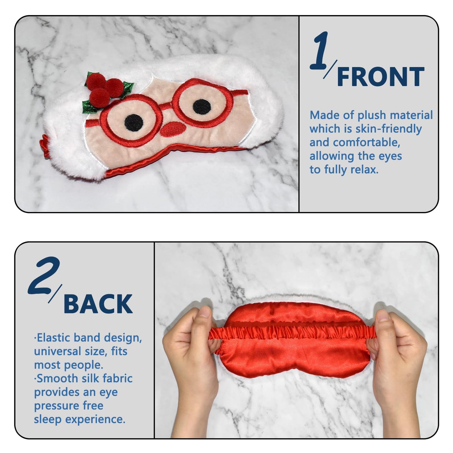 VHOPMORE Cute Sleeping Mask Sleep Mask, Funny Santa Claus Soft Plush Eye Mask for Travel Nap Sleeping Chrismas Blindfold Eye Cover Eyeshade for Adult Kids Girls Teens Men Women - Santa Claus