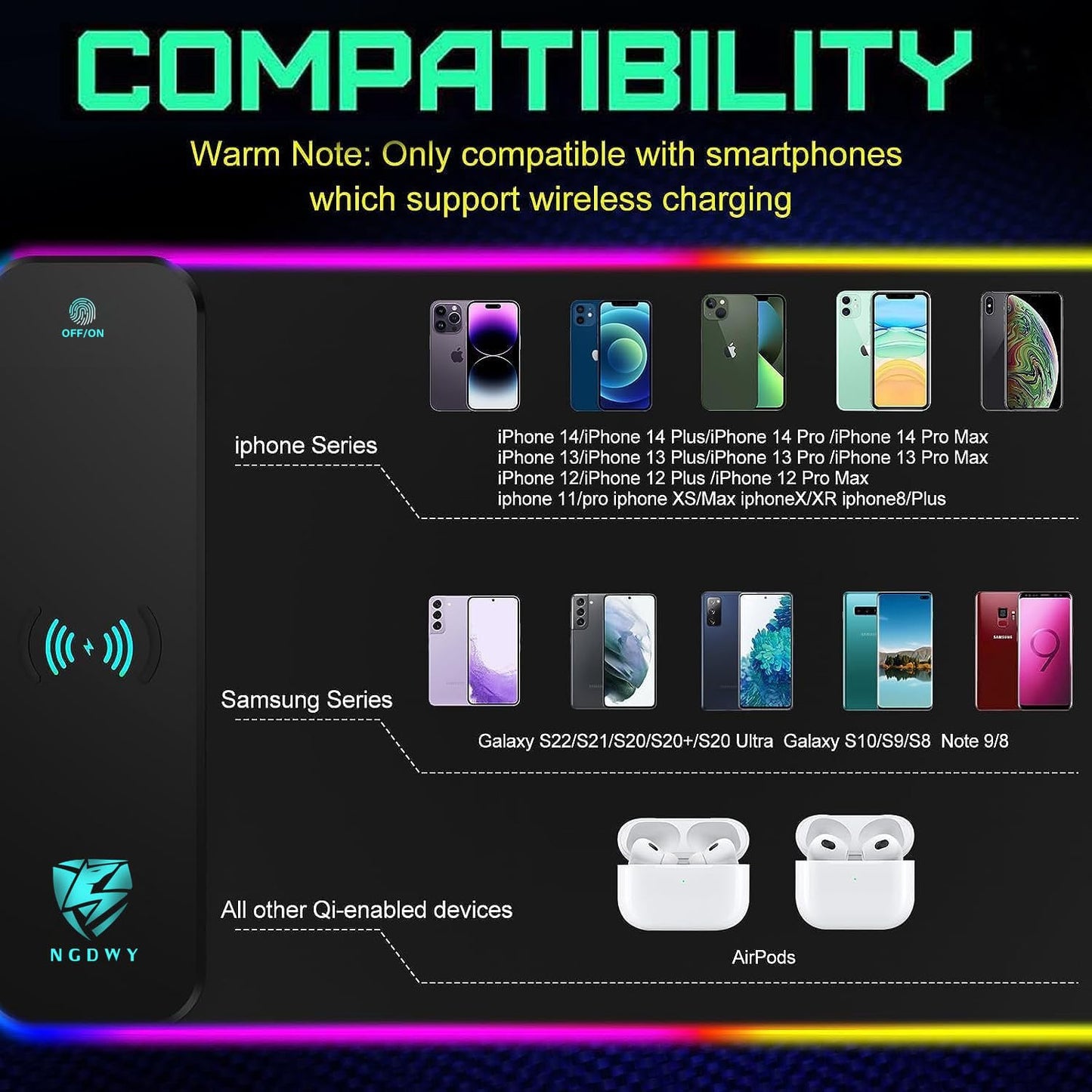 Wireless Charging RGB Gaming Mouse Pad 15W -800x300x4MM-Fast Charging, Ultra-Smooth Surface, Non-Slip Base, 13 Light Modes - Ultimate RGB Mouse Pad for Gamers - Large Mouse Pad Gaming Mat