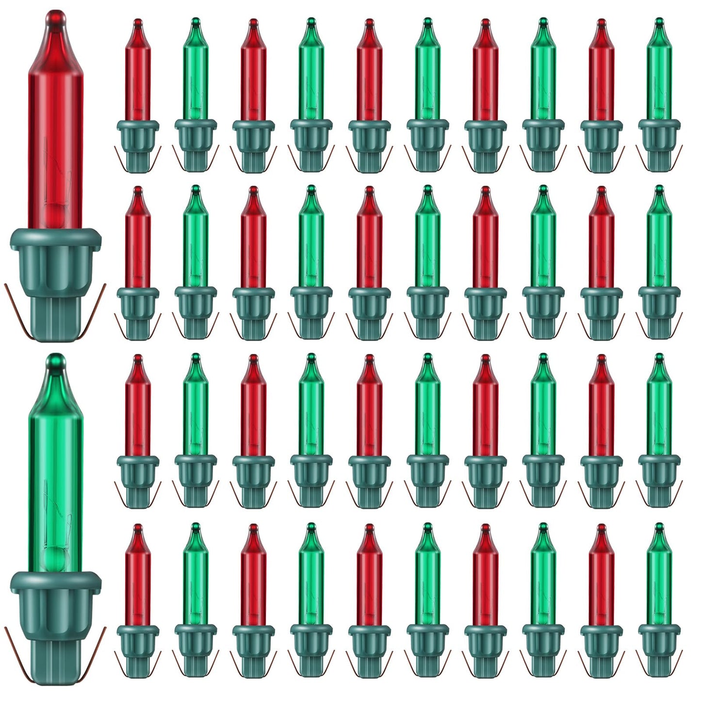 Mudder 50 Pcs Replacement Mini Light Bulbs Christmas Tree 2.5 V Incandescent Glass String Light Bulbs With Base Indoor Outdoor Xmas Decoration  0.17 Ampere  0.425 Watt (Red Green)