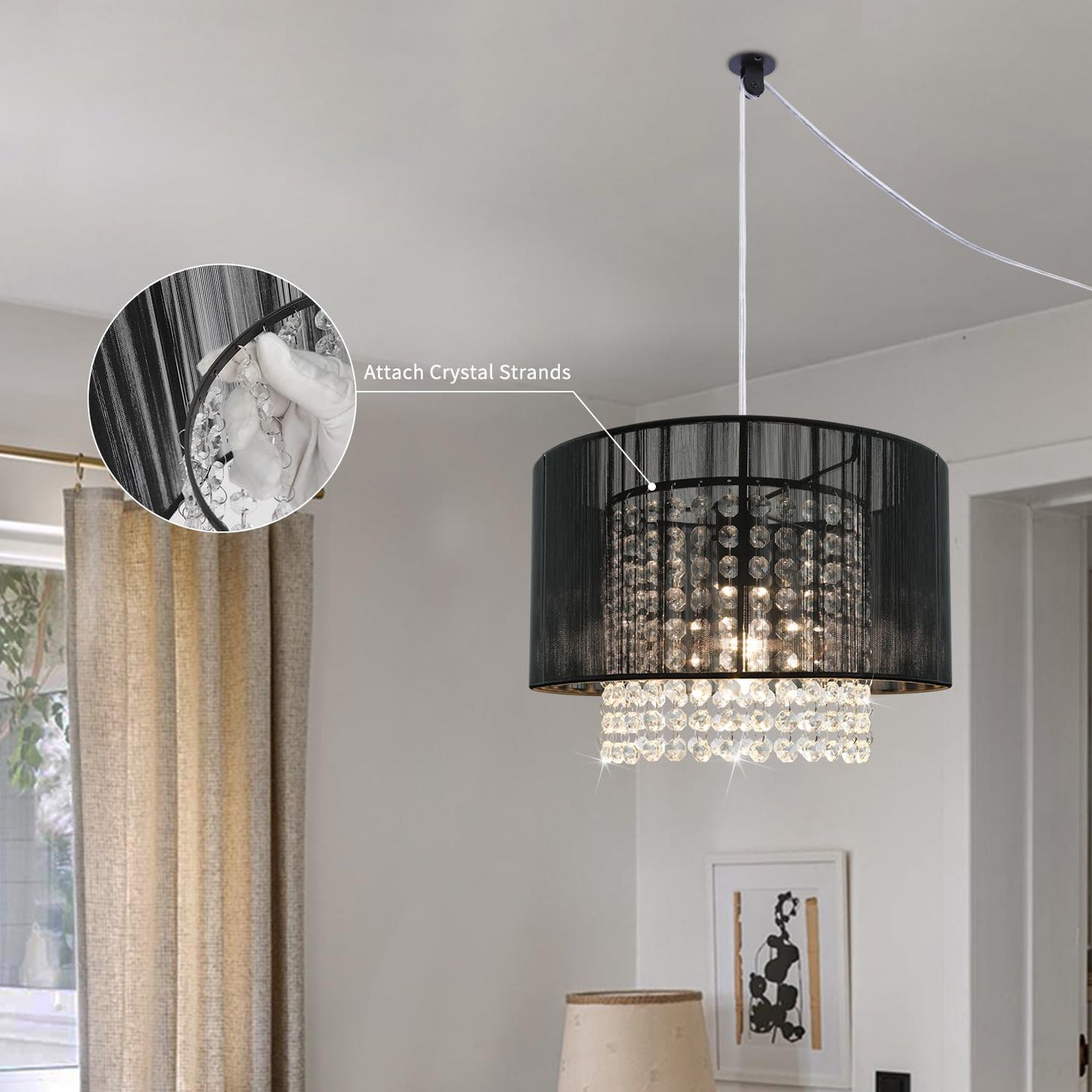 Tislyco Plug In Chandelier  Crystal Chandelier Lighting With Long Cord 15Ft And On/Off Switch  Hanging Pendant Light Plug In  Hanging Lamps That Plug Into Wall Outlet For Bedroom Living Room
