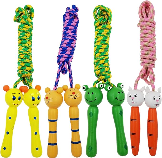 4 Pack Jump Rope with Wood Handles for Kids - Skipping Rope Great for Children and Students Outdoor Fun Activity, Party Fa...