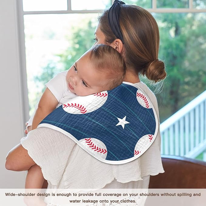 Muslin Baby Burp Cloths Set of 1, Soft Absorbent Baseball Stripe Muslin Washcloths, Bibs, Face Towel for Newborn Boys Girls, 22 x 11 Inch