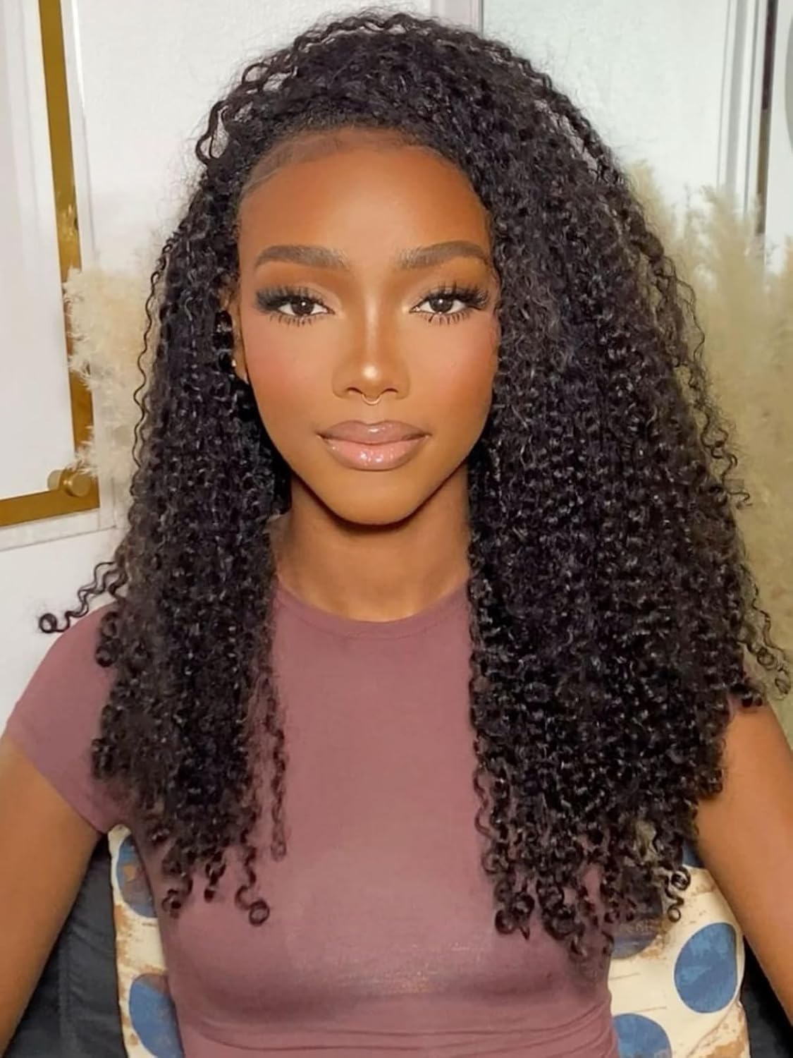 Vedusal Half Wig Human Hair Jerry Curly Half Wig 200% Density Wear And Go Glueless Wigs Human Hair 3 In 1 Half Wigs With Drawstr