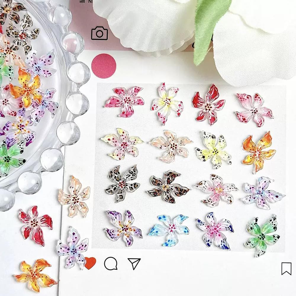 CUBLIVE 100PCS Flower Nail Charms, 3D Hawaii Flower for Nail Art Soft Resin Hibiscus Floral Nail Art Rhinestones, Mixed Flowers