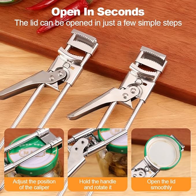 Jar Opener for Weak Hands, 2026 Upgraded Stainless Steel Adjustable Jar Lid Opener, Multifunctional Can Opener Kitchen Accessories, Easy Grip Lid Opener Kitchen Tool (1, Medium)
