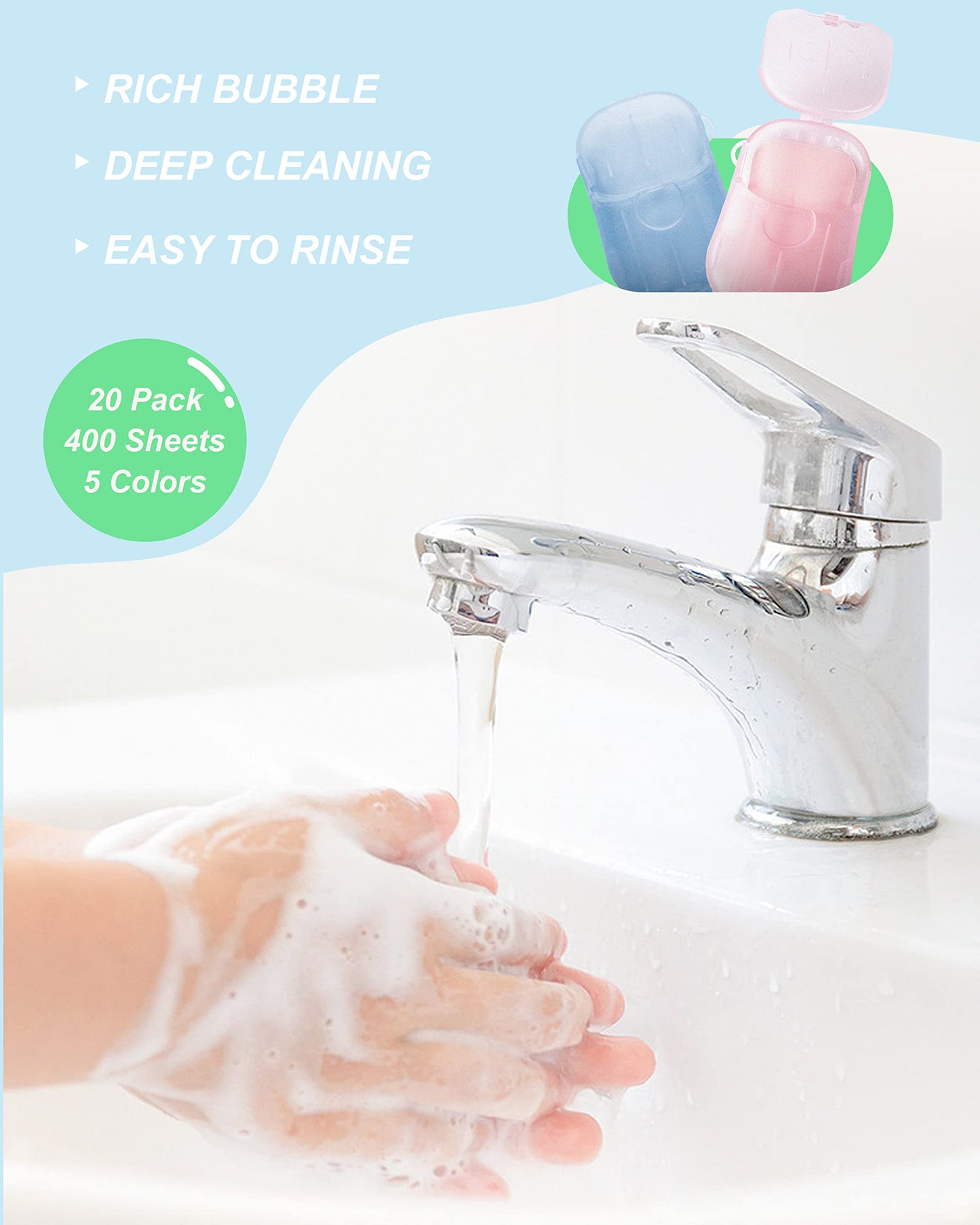 DF DUALFERV Paper Hand Soap Sheets for Traveling, 20 Pack (400 Sheets) Mini Portable Hand Soap Sheets, Scented Disposable Soap S