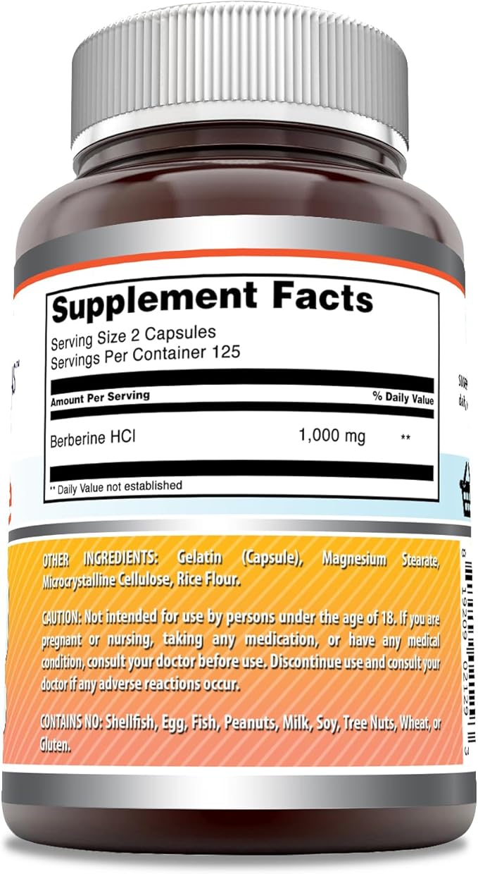 Amazing Formulas Berberine 1000mg Per Serving 250 Capsules Supplement | Non GMO | Gluten Free | Made in USA- Proudly Made in The USA with Guaranteed Purity & Potency