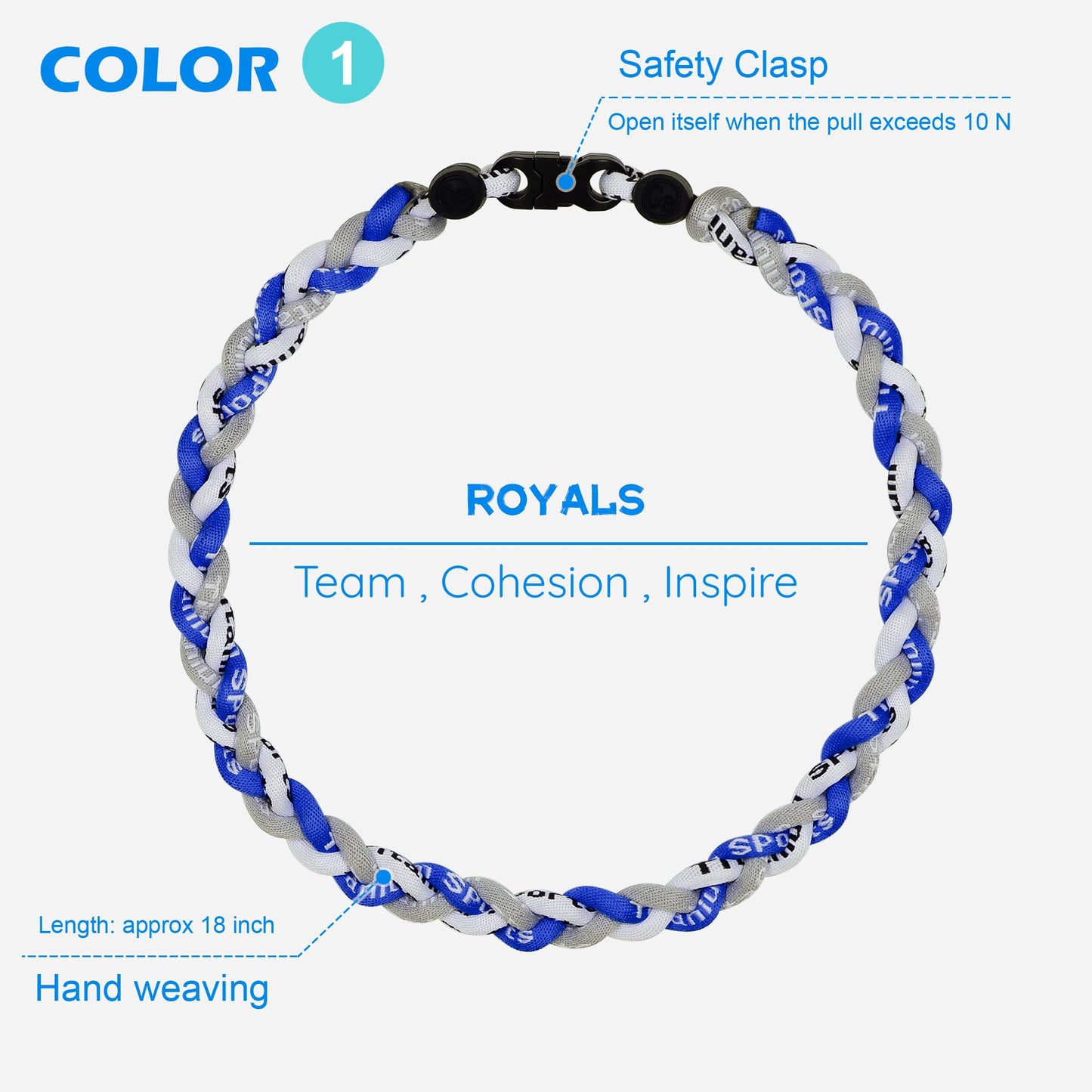 SUPBOMM 3 pcs Baseball Rope Necklaces, League Team Colors Braided Necklace, Baseball Team Gifts, Royals
