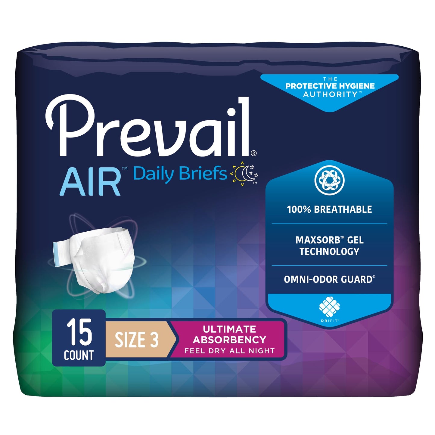 Prevail Breezers 360 Incontinence Briefs, Ultimate Absorbency, Size 3, 15 Count (Pack of 4)