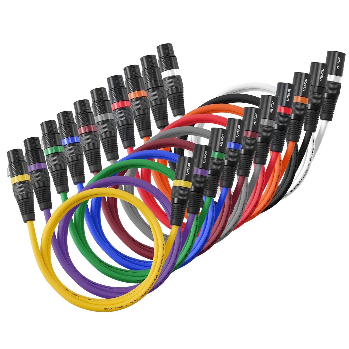 VEVOR XLR Cable 3.3 ft, 10 Pack, Shielded Balanced DMX Male to Female Microphone Cables, Gold-Plated 3-Pin XLR Mic Speaker Cord