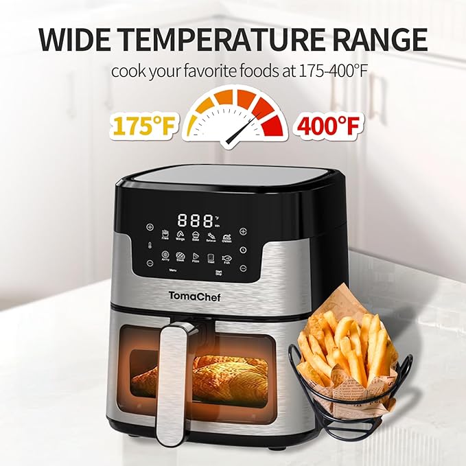 Air Fryer 10-in-1, 5.3QT Compact Oil Free Cooker with Visible Window & Dishwasher Safe Basket，Healthy Cooking, Digital Control for Family