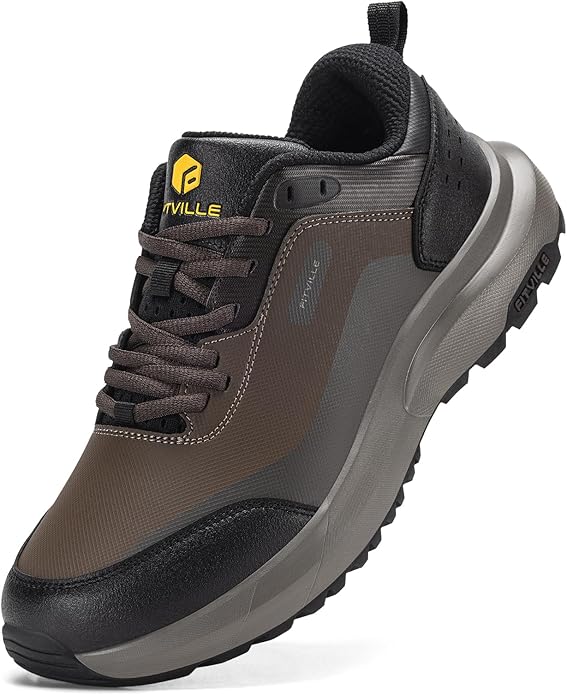 FitVille Wide Waterproof Shoes for Men Non Slip Outdoor Walking Shoes with Arch Support for Heel Pain Relief, Soft Toe Lo...