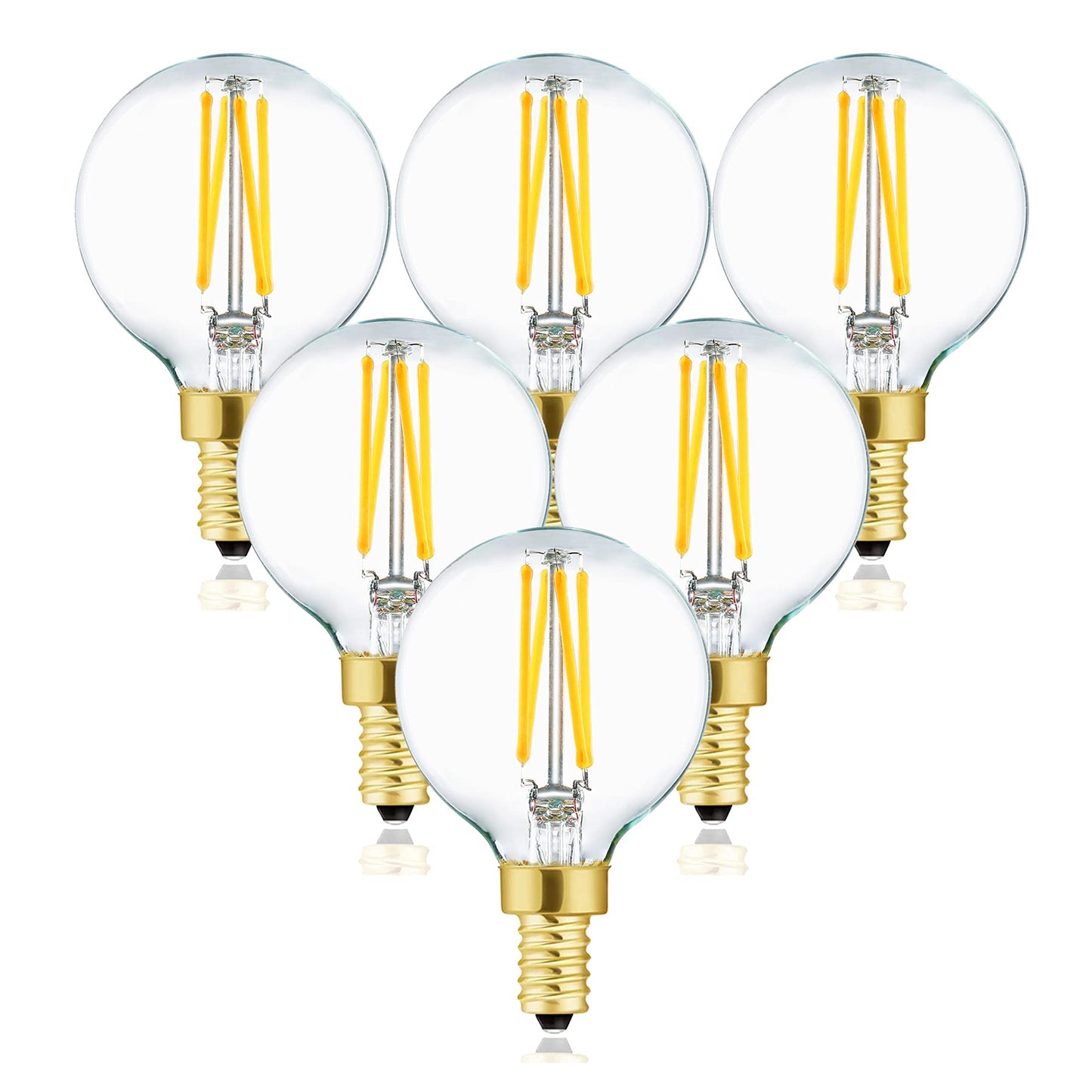 Xininsun Dimmable G16.5 Light Bulb, E12 40W Vintage Led Filament, Soft White 3000K, Glass, 6-Pack