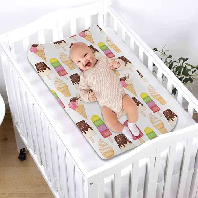 Funny Ice Cream and Popsicles Baby Changing Pad Covers for Baby Boy Girl 32''x16'' Colorful Boho Summer Beach Unisex Fitted Change Table Pad Sheets Soft Breathable Cradle & Bassinet Bed Sheets