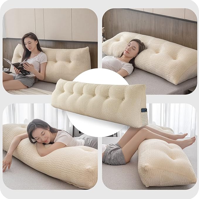 Large Bolster Triangular Headboard Wedge Backrest Positioning Support Bed Rest Reading Pillows Headboard Wedge Pillows for Day Bed Bunk Bed with Removable Cover, California King(71x8x20 Inches)
