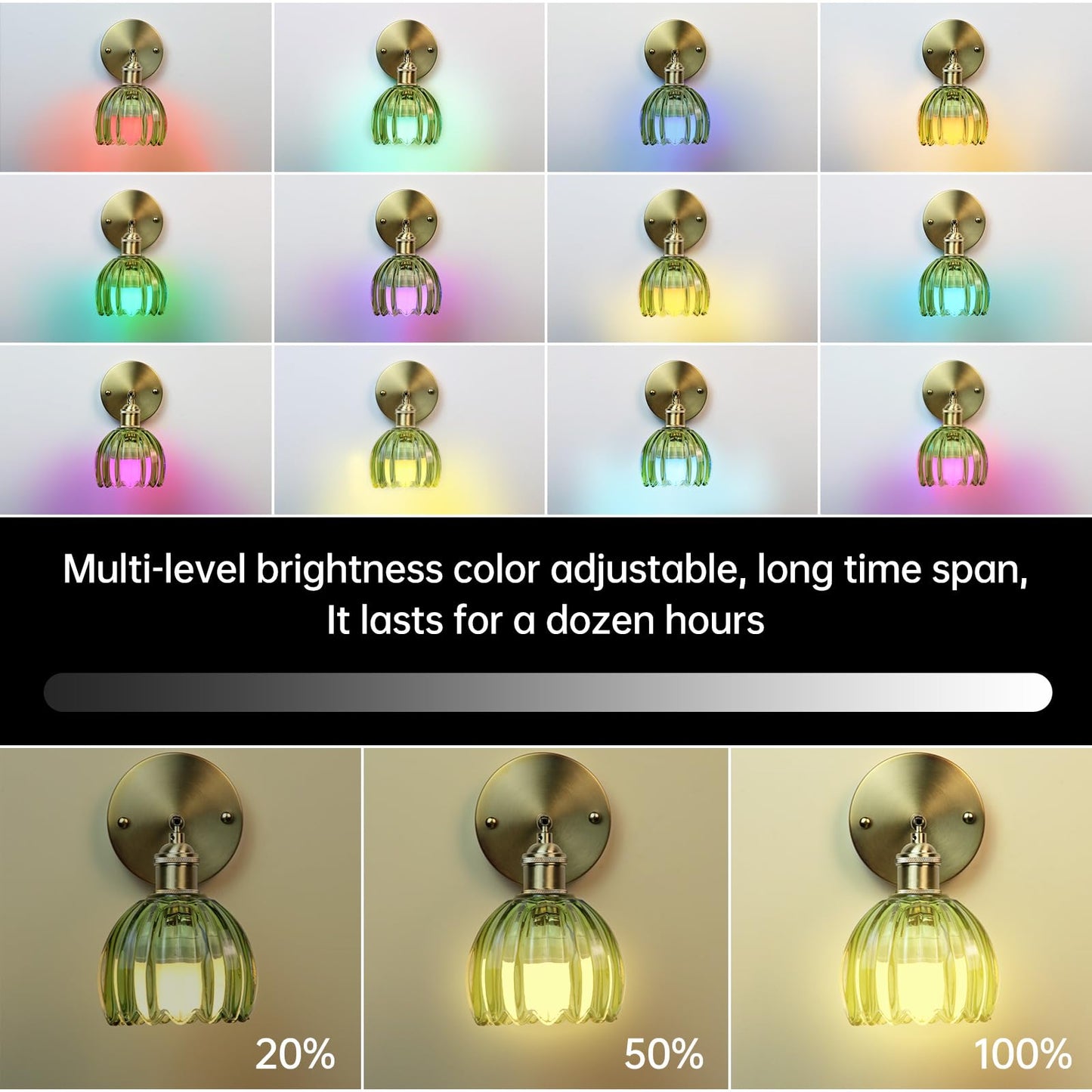GEEZO Vintage Battery Operated Wall Sconce with Remote Control, Tulip Green, Rechargeable, 1 Pack, Model GEEZO-Y-7