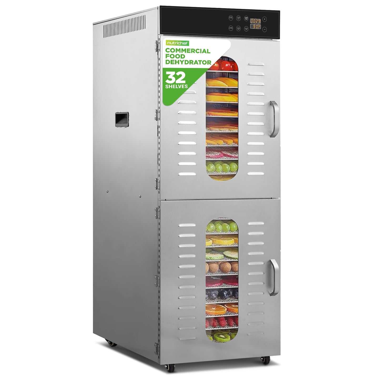 Nutrichef 32 Layer & 2 Chamber Commercial Food Dehydrator Machine - Stainless Steel Trays, Digital Timer And Temperature Control