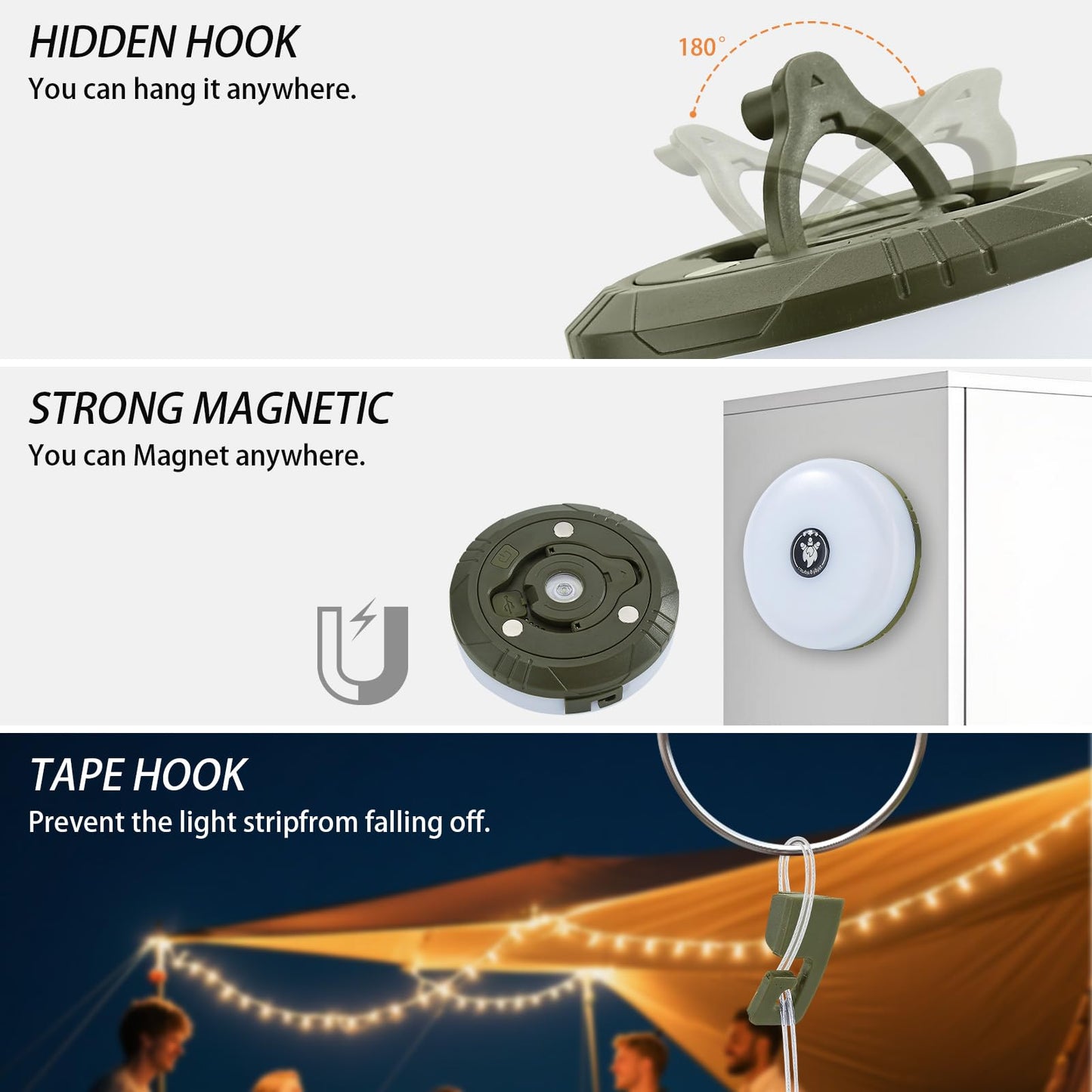 3-Pack Camping String Lights  4 In 1 Portable Camping Light Rechargeable  8 Lighting Modes  Usb Charging  Quick Storage  32.8Ft Waterproof Tent Lights String For Camping  Hiking  Yard  Christmas