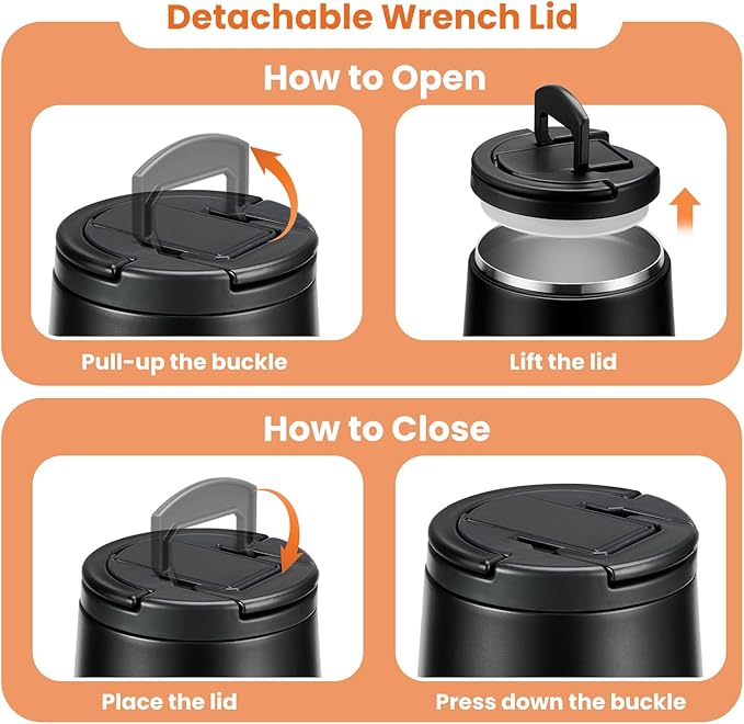 Kids Thermo for Hot Food 20oz Lunch Containers with Buckle Lid Wide Mouth Hot Food Jar Vacuum Insulated Stainless Steel Bento Box Leakproof with Spoon(Black)