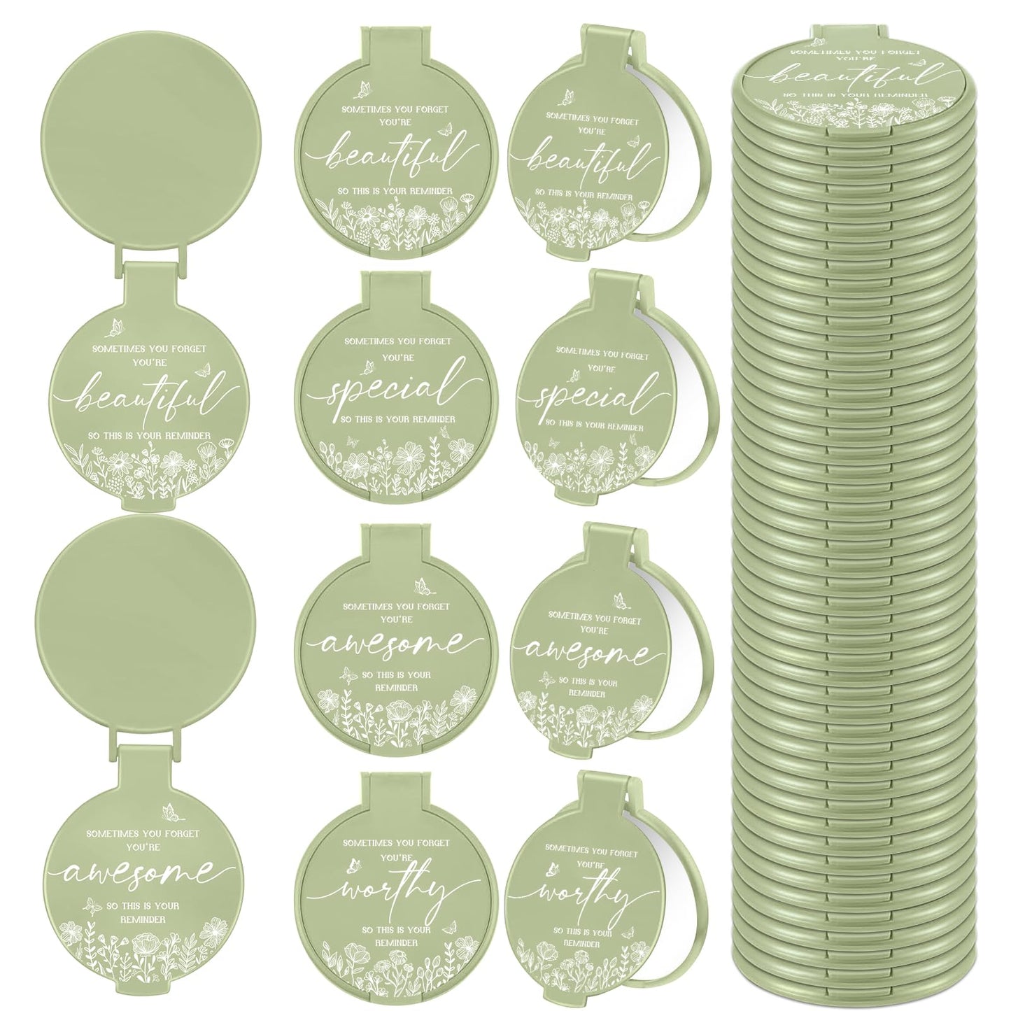 HSDSH 100 Pcs Inspirational Compact Mirror Bulk Small Pocket Mirror Purse Round Portable Folding Makeup Mirror Mini Compact Mirr