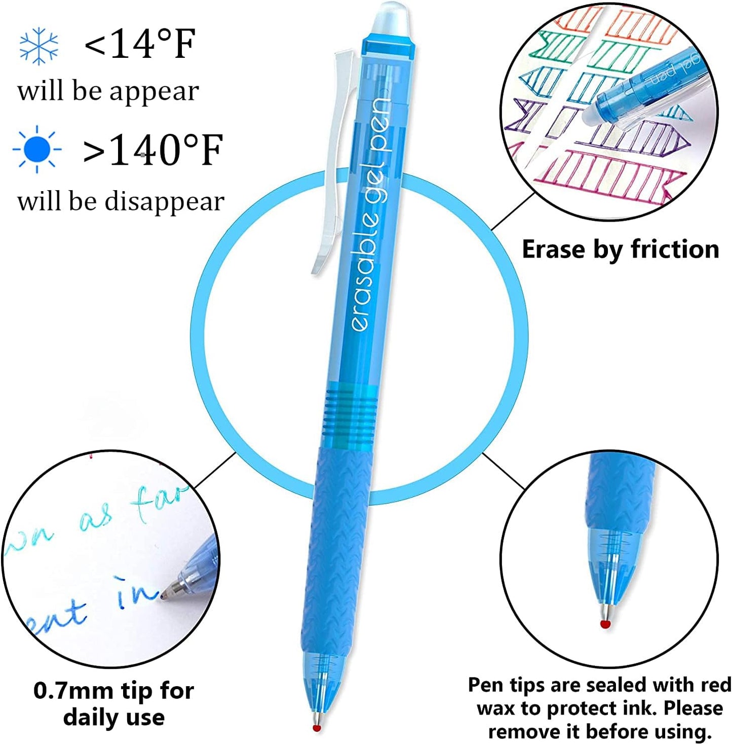 Vanstek 22 Colors Retractable Erasable Gel Pens Clicker, Fine Point(0.7), Make Mistakes Disappear, Premium Comfort Grip for Drawing Writing Planner and Crossword Puzzles