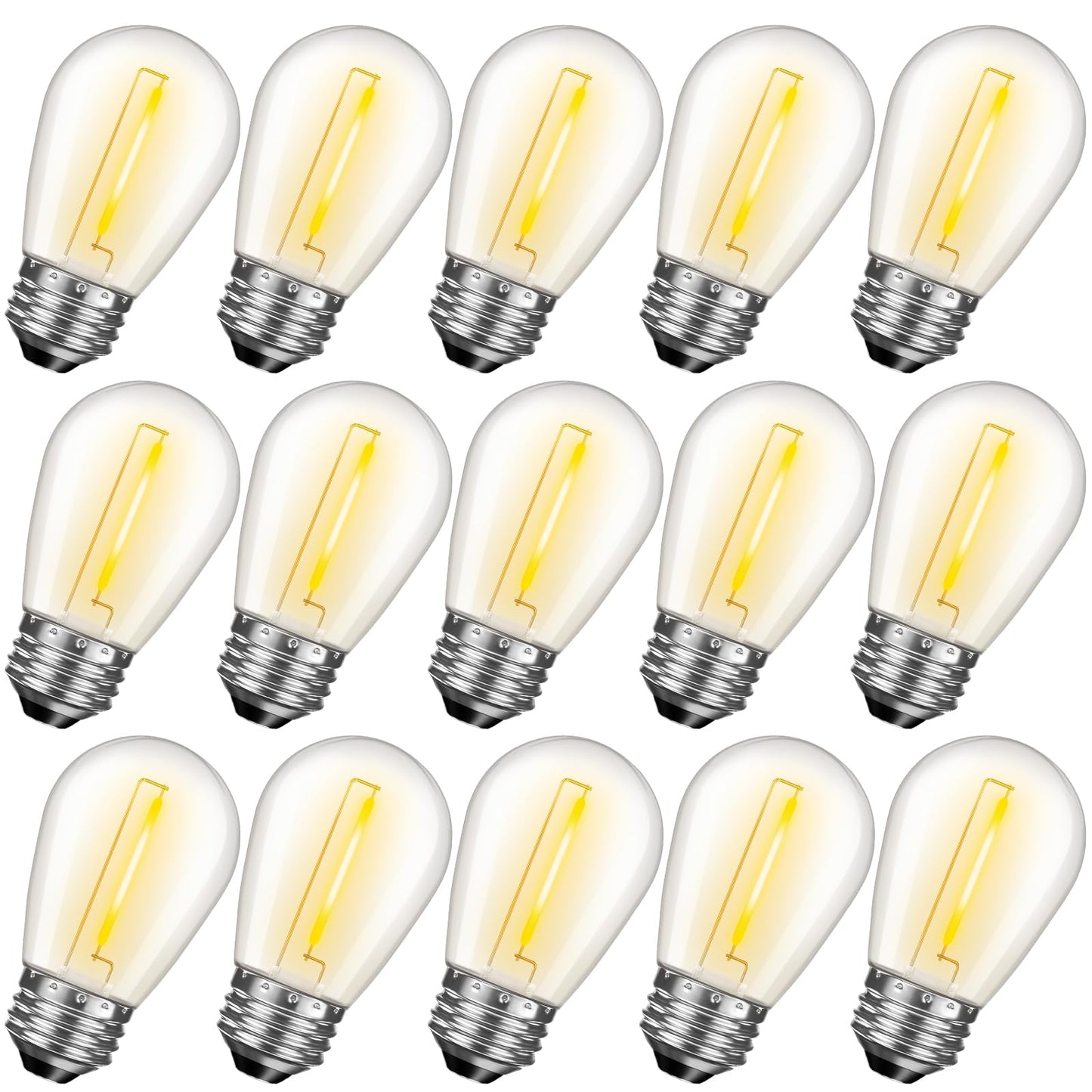 Gvvoohome S14 Led Replacement Bulbs, 15 Count Shatterproof, Waterproof, Warm White 2200K, Dimmable, E26, Plastic