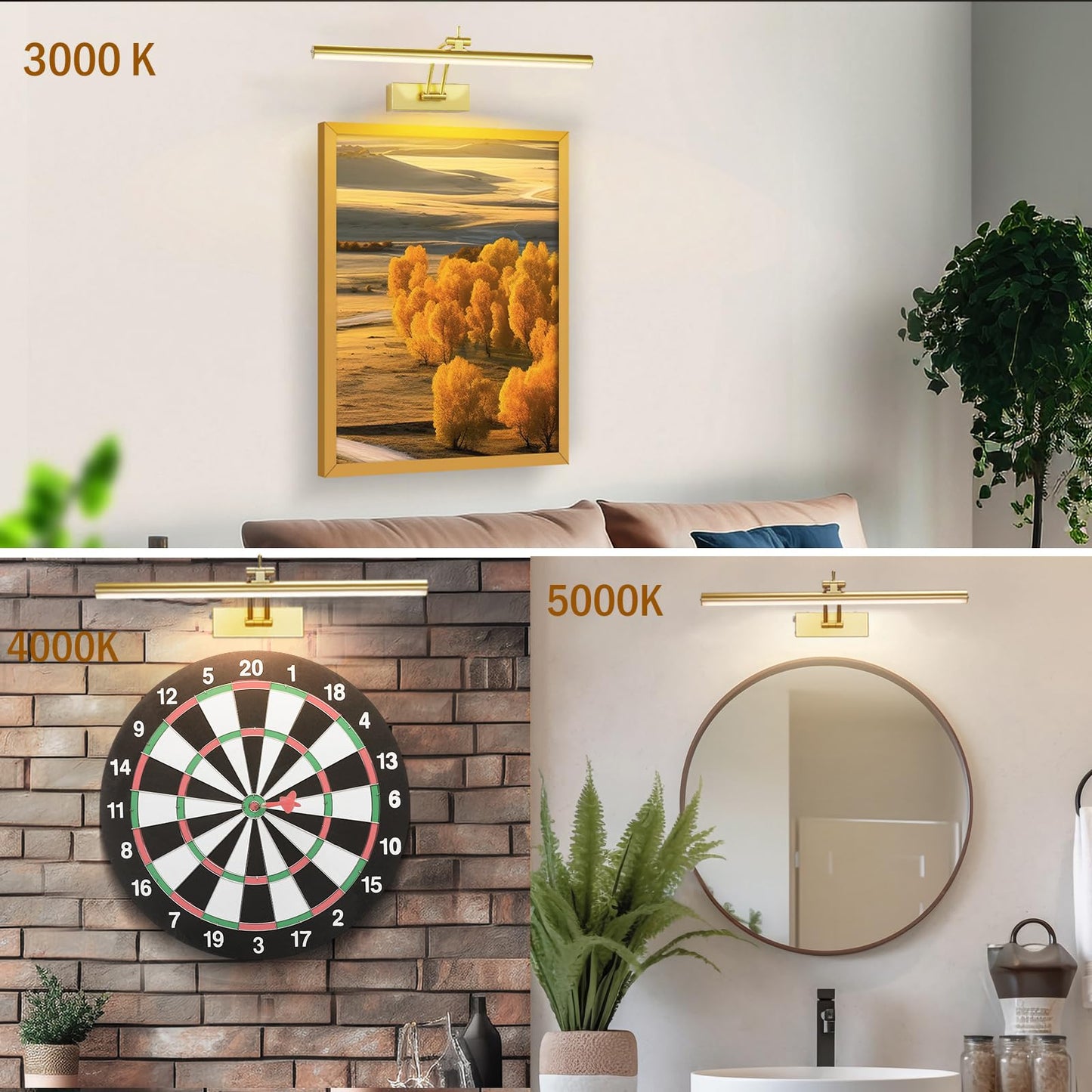 Yuichoy 3 Pack Picture Light Battery Operated For Wall  16 Wireless Display Art Lighting For discomfort-reducingting With Remote  Dimmable 5200Mah Library Light  Gold Picture Frame Lights For Gallery