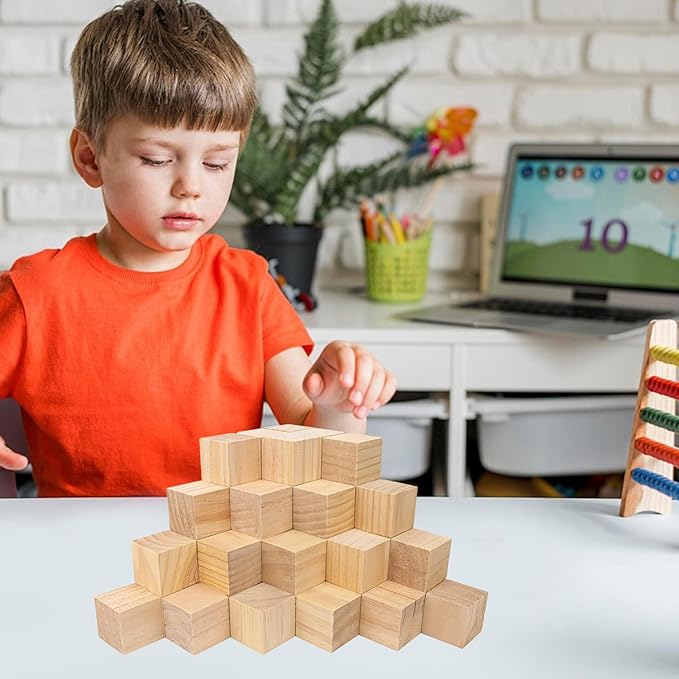 52 PCS Premium 2 Inch Wooden Cubes, Natural Pine Wood Cubes for Crafts, Wood Blocks Ready for Artistic DIY Projects-Unleash Creativity with Blank Wood Blocks
