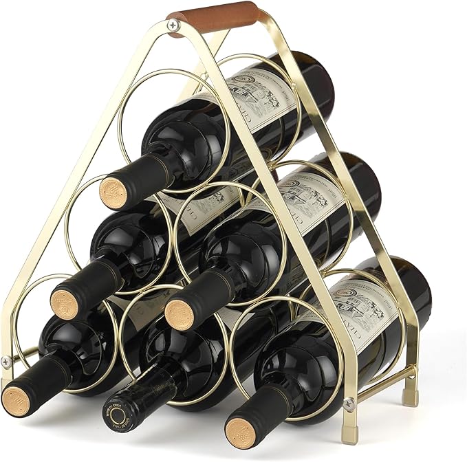 Countertop Wine Rack, 6 Bottle Wine Holder Wine Racks Countertop, Small Tabletop Wine Rack Shelf Metal Wine Storage, Gold Wine Rack Wine Organizer for Inside Cabinet Pantry Bar