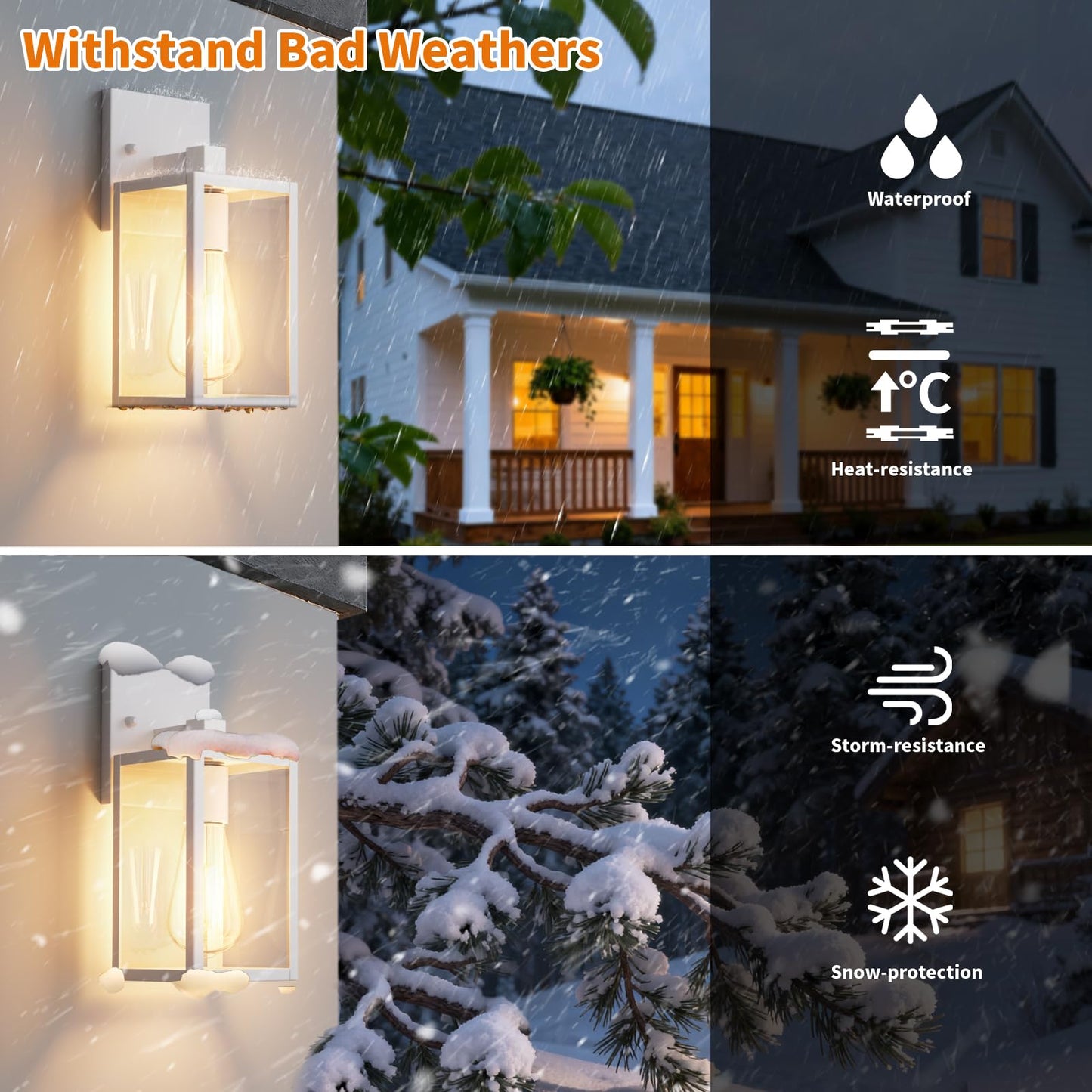 2 Pack White Exterior Lighting Fixtures Wall Mount  Outside Front Porch Lights For House  Outdoor Lantern Lamp  Waterproof Wall Sconce Lights  Coach Light For Garage Entryway