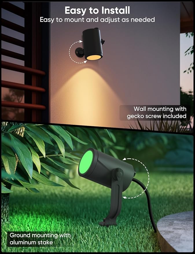 Smart Outdoor Spot Lights 24W, RGBCW Color Changing Landscape Lights 4 Pack, IP65 Waterproof Low Voltage Landscape Lighting, App/Voice/Remote Control, for Garden Yard Pathway Holiday Decor