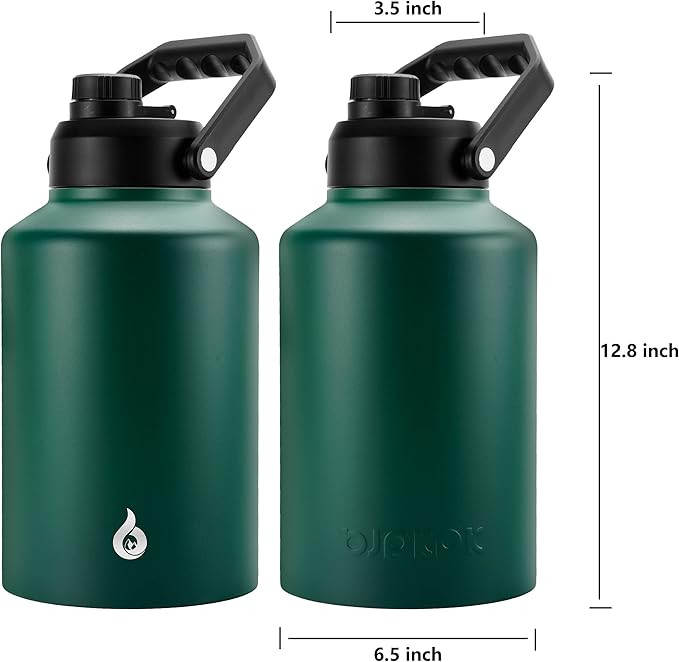 BJPKPK One Gallon(128 oz) Insulated Water Bottle, Dishwasher Safe Stainless Steel Jug, BPA Free Jug with Ergonomic Handle & Anti-slip Bottom, Large Water Bottle, Army Green
