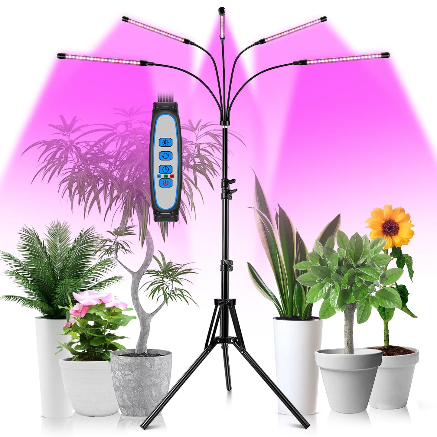 Garpsen Grow Light with Stand, 5 Heads, Full Spectrum LED, Adjustable Tripod, Model BL-C100G, Color A-Red Blue