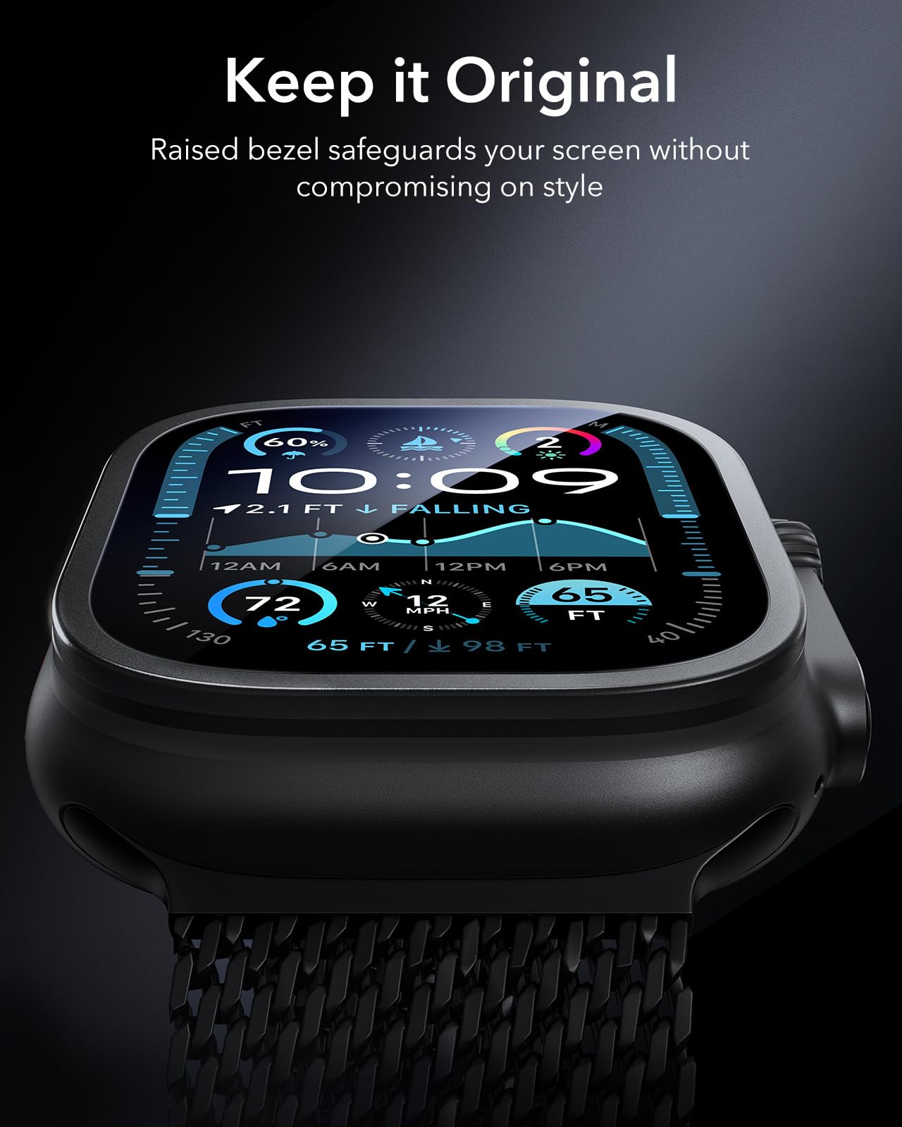 ESR Armorite Screen Protector for Apple Watch Ultra 3 2025 /Ultra 2 /Ultra (49 mm), Military Grade Protection, Tempered Glass Film with Aluminum Alloy Frame, Anti-Scratch, 2 Pack, Black