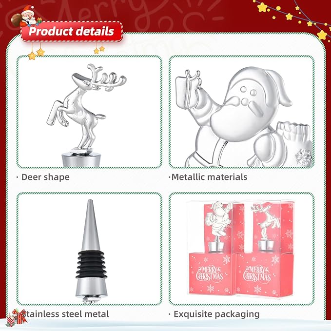 2 Pack Christmas Wine Stopper Alloy Wine Bottle Stoppers for Christmas Decorative Winter Decor Holiday Wedding Party Supplies, Wine Accessories Gift for Hostess - Xmas Wine Bottle Corkers