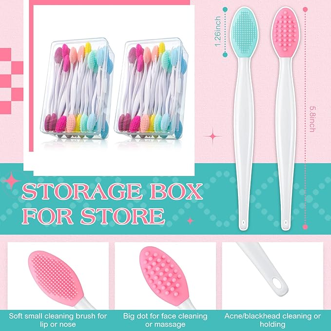 100 Pieces Lip Scrub Brushes Double Sided Silicone Exfoliating Lip Brush with Container Soft Silicone Face Lips Cleaning Tool Scrubber for Plump Smoother Appearance Multi Colored