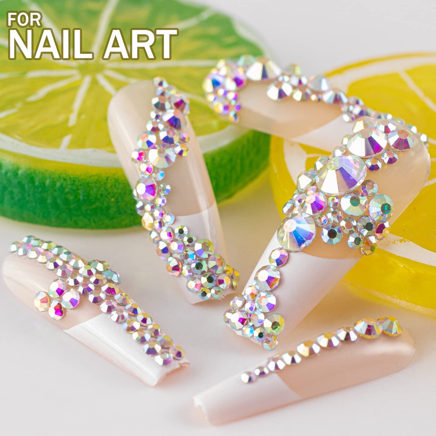 One Pack 2000 Pcs of Flatback Round AB Crystal+Transparent White Clear Rhinestones 6 Sizes (1.5-6 mm) with Nail Art Rhinestone P