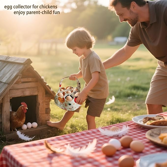 Large Egg Collecting Basket - UKJENT Chicken Egg Gathering Basket Machine Washable, Hold Different Size Eggs Collection Carrier Bag, Fresh Eggs Collector for Chicken Duck Goose, Farm & Home Use