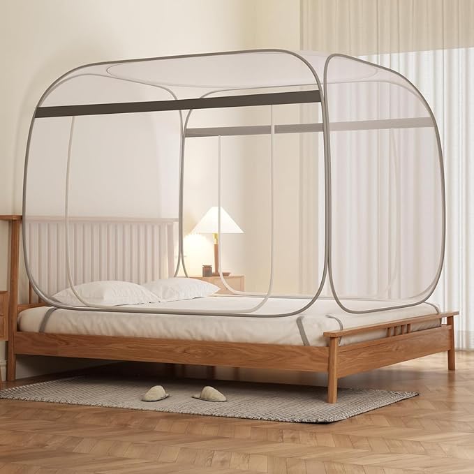 Pop-Up Mosquito Net Tent Wide Roof,Portable Folding Design with Bottom for Bedroom Yard Outdoor Camping Fishing Hiking Trip,Baby Toddler Bed Protection,Easy to Install,King Size