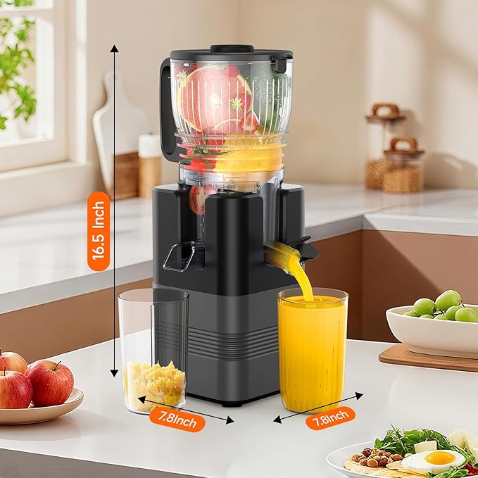 Cold Press Juicer Machines, Airpher 400W Juicer Machines with 5.8" Wide Feed Chute, Slow Masticating Juicer For Whole Vegetables & Fruits with High Juice Yield, Easy to Clean Gray