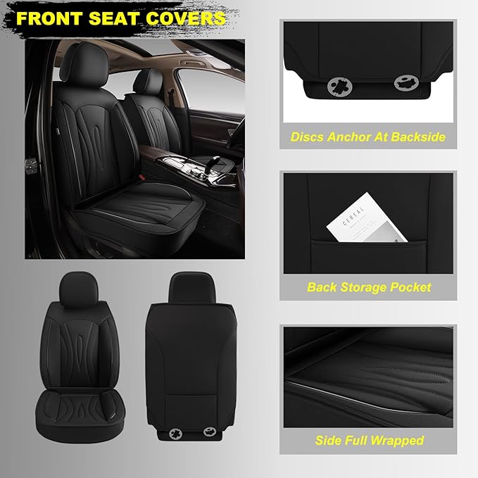 Front Car Seat Covers 2-Piece Set Fit for GMC Yukon 2007-2025,Non-Slip Laux Leather Waterproof Seat Covers(Black,2PCS Front)