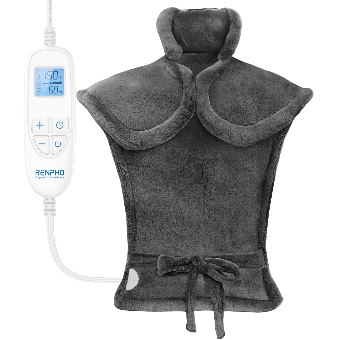 RENPHO Electric Heating Pad for Back, Valentines Day Gifts for Her Him, Birthday Gifts for Women Men Mom, FSA Eligible HSA Approved, Large Heat Pad for Neck Shoulders, 24"x33", ETL Certified, Gray