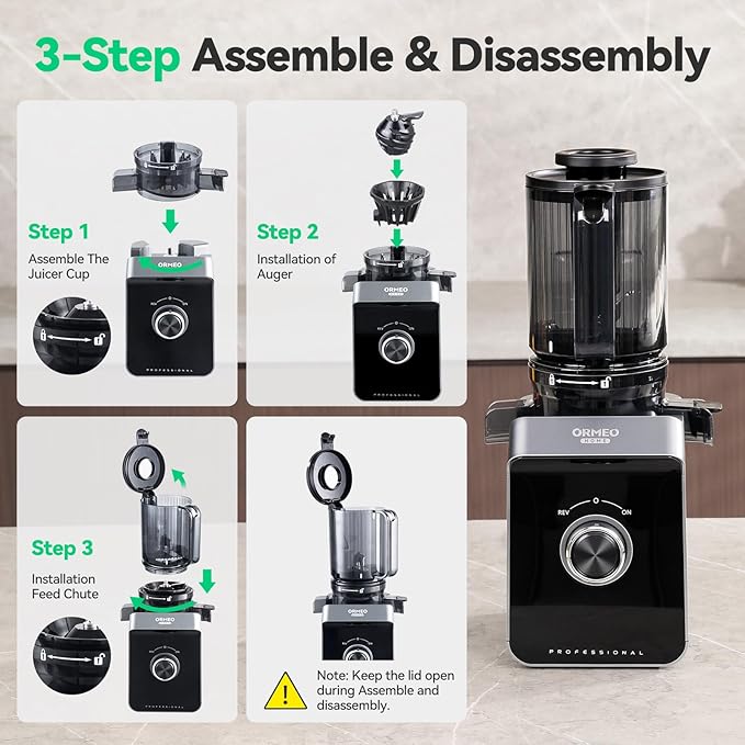Cold Press Juicer, ORMEO HOME Juicer Machines with 4.35"Large Feed Chute Fit Whole Vegetables & Fruits, Masticating Juicer with Pulp Seperation, 99.6% Juice Purity, Quiet Motor, Easy to Clean,BPA Free