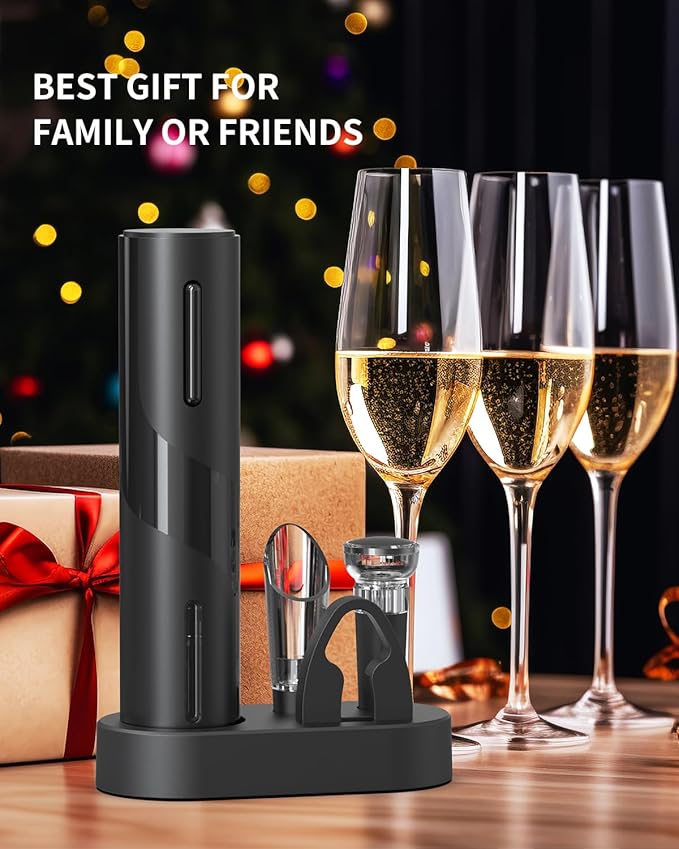 CIRCLE JOY Electric Wine Bottle Opener Set Rechargeable Wine Corkscrew Cordless Wine Opener Gift Set with Charging Base, Foil Cutter, Wine Aerator Pourer and Vacuum Wine Stopper