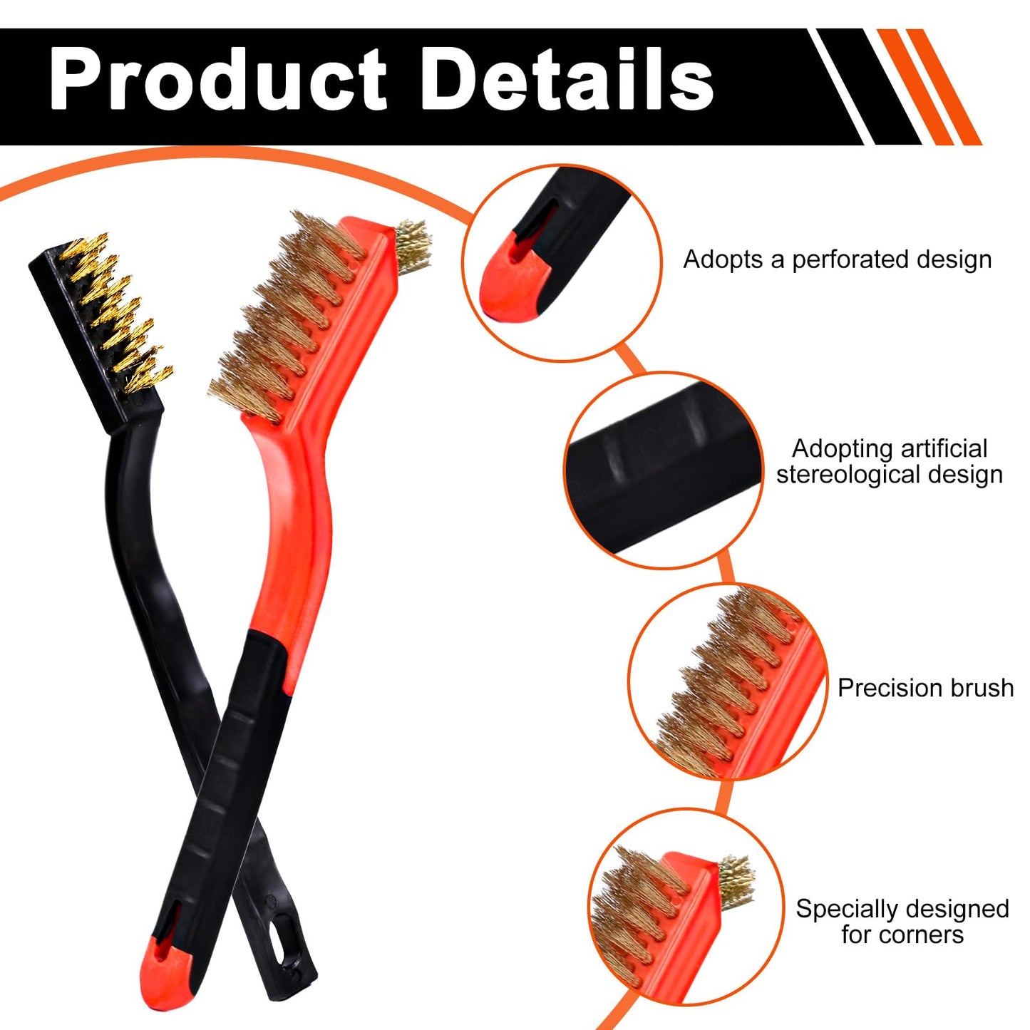 Wire Brush Set, 6 Pcs Professional Wire Brushes for Cleaning Rust, Stainless Steel/Brass/Nylon Brushes, Small Wire Brush with Arc-shaped Handle, Used for Rust Removal, Dirt Removal & Cleaning Crevices