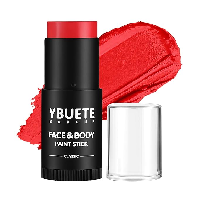 Red Face Body Painting Stick, Full-coverage Cream Professional Washable Face Paint for Halloween SFX Devil Clown Vampire Zombie Goth Cosplay Makeup for Adult Costume Party & Stage Performance