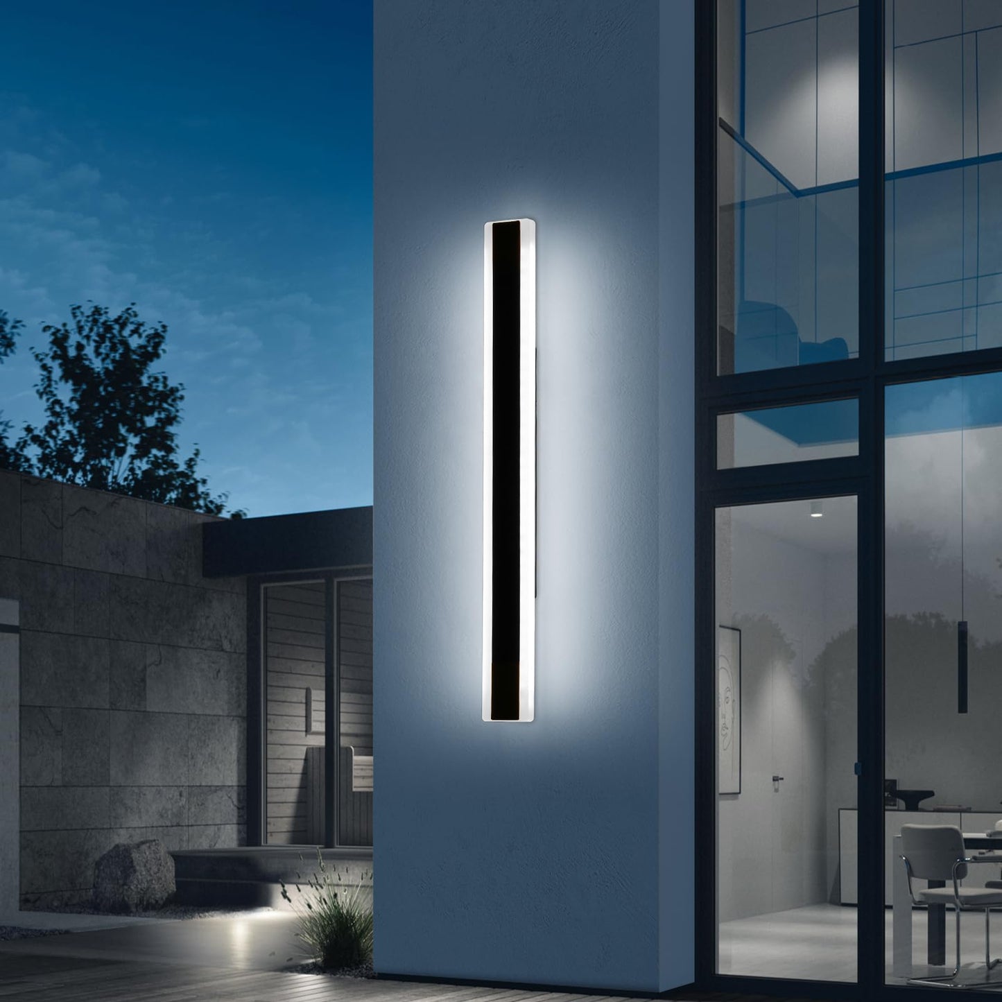 Mikeru 31.4Inch Long Led Wall Light  6000K Cool White Modern Outdoor Wall Light Ip65 Waterproof Black Acrylic Porch Exterior Lighting Fixtures  Exterior Wall Mount Lights For Garage Front Door